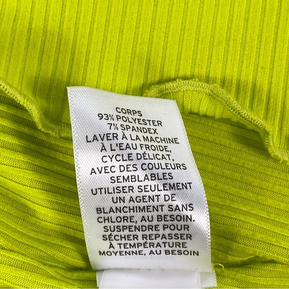 Bright Green Tank Top, Acid Green Ribbed Knit Tee, Wavy Hem, Exposed Seams, New - Picture 5 of 5